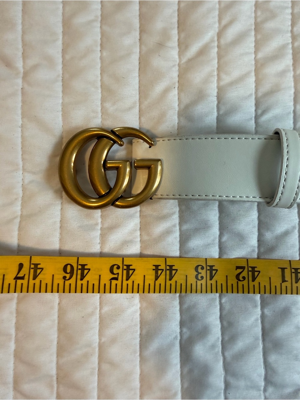 White Leather Belt with Gold Double G Buckle